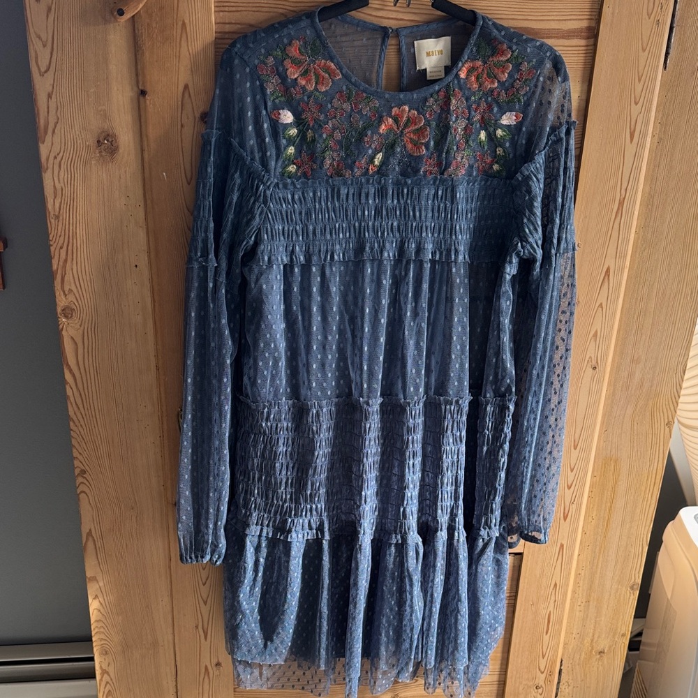 Maeve Blue Floral Embroidered Midi Dress